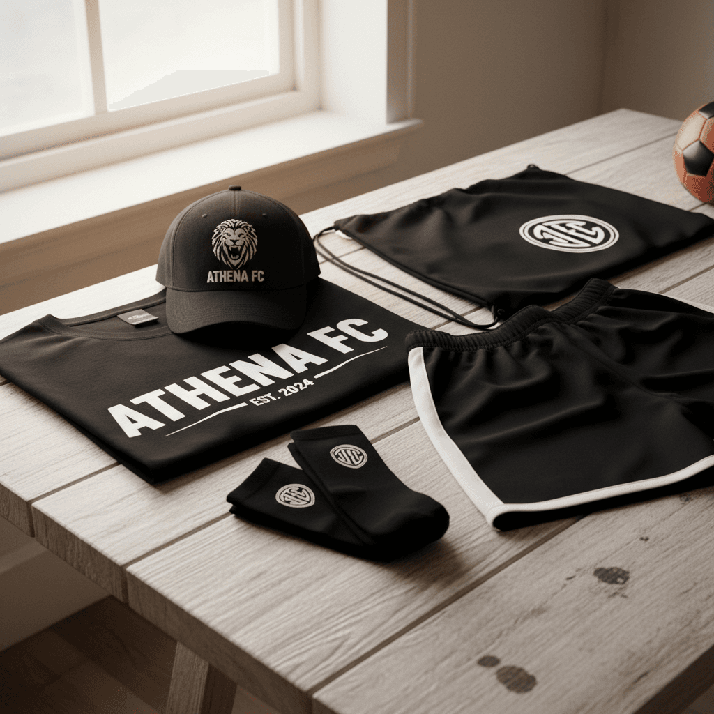 Complete custom sports team kit displayed